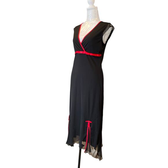 Vintage 90s Black Red Sheer V Neck Cap Sleeve Whimsigoth Romantic Dress Sz XS - Picture 16 of 16